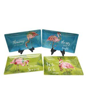 Tommy Bahama Tropical Holiday Flamingo Plates Set of 4 Rectangular Melamine New